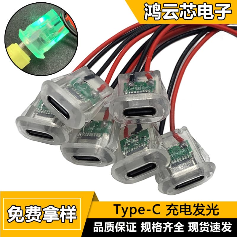 Type-C Female Single-Head Power Extension Cable, C Port Small Appliance DIY Charging with Light, 2-Core Waterproof USB Power Port