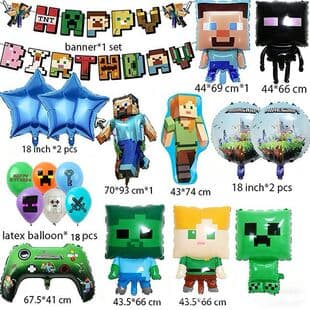 Minecraft Foil Balloon Creeper Pixel Latex Ball Roblox Game Party Decoration Cartoon Bunting Flag