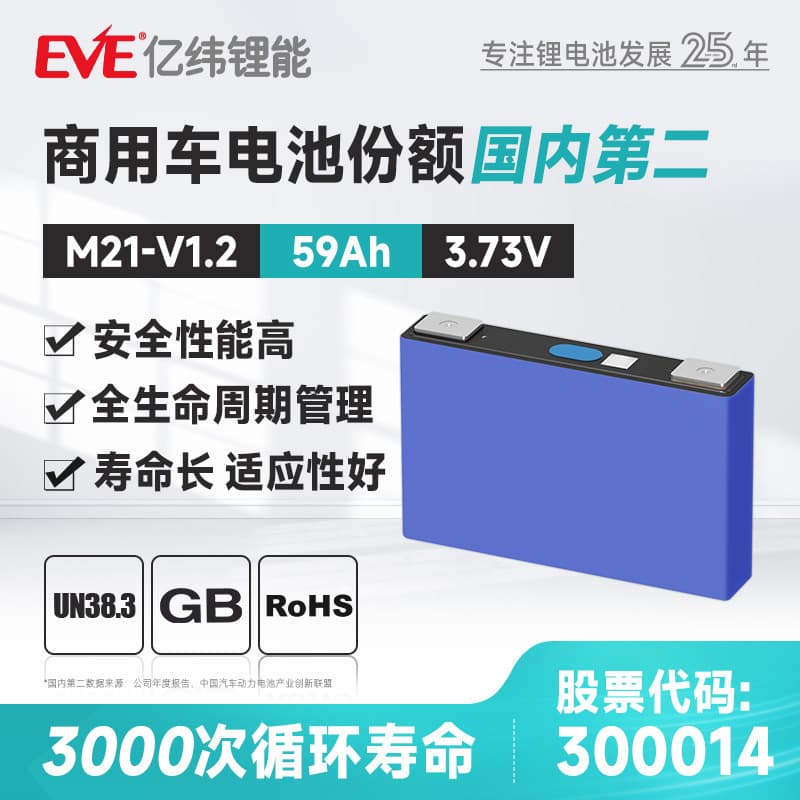 EVE 3.73V 59Ah Prismatic Ternary Lithium Battery M21-V1.2 Power Cell for Tricycles and Forklifts
