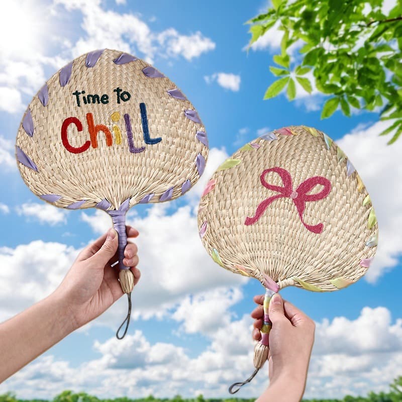 Pu Fan Old-fashioned Hand-woven Children's Hanfu Brown Leaf Rocking Fan Straw Fan Summer Banana Fan Embroidery