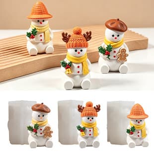 Christmas Hat Snowman Scented Candle Resin Silicone Mold, Epoxy Resin DIY Gingerbread Man Snowman Plaster Ornament