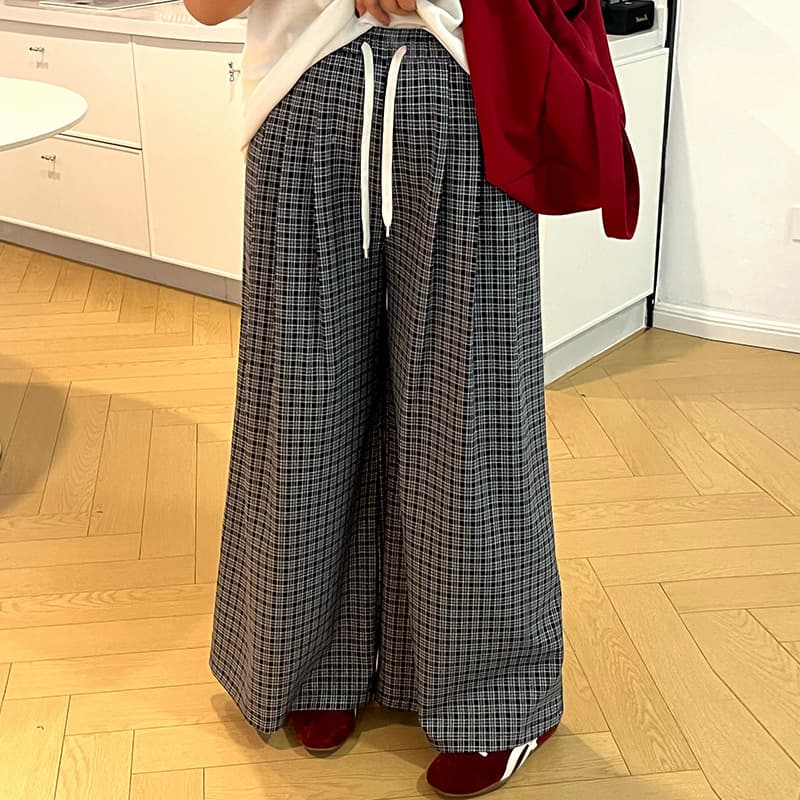 Plus-Size Women's High-Waisted Casual Pants Retro Plaid Pants 2026 Spring/Summer Loose Straight Wide-Leg Pants Nk1392