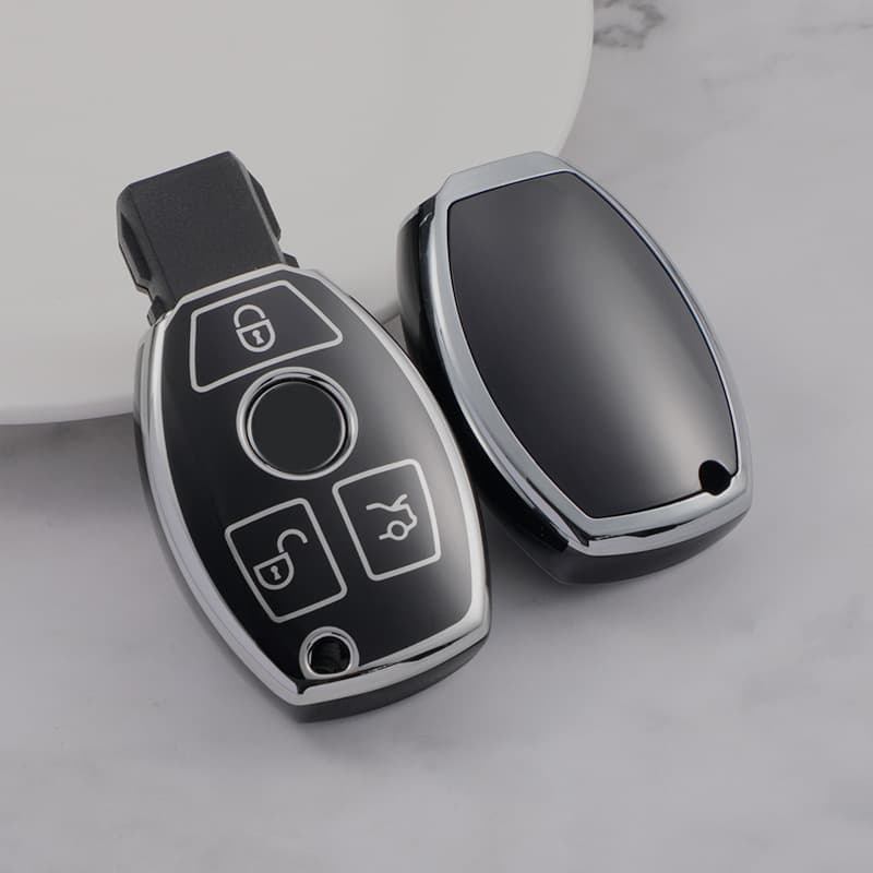 Silver Edge Car Key Case Cover Compatible with Mercedes Benz GLA GLS Keychain GLC Soft GLE S-Class C Shell E-Class