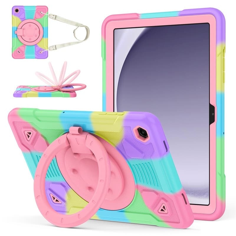 Cartoon Silicone PC Hand Strap Holder Tablet Case for Samsung Tab A11 Plus, A9/A11 Back Strap Protective Cover