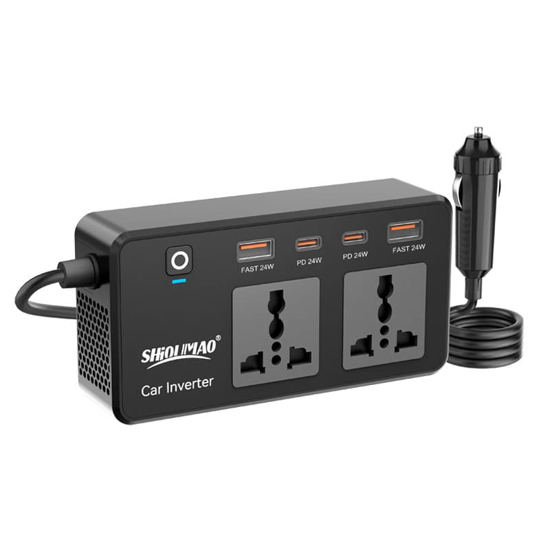 200W Smart Car Inverter with Outlet, PD Fast Charging USB Multi-Function Socket, Car Power Converter