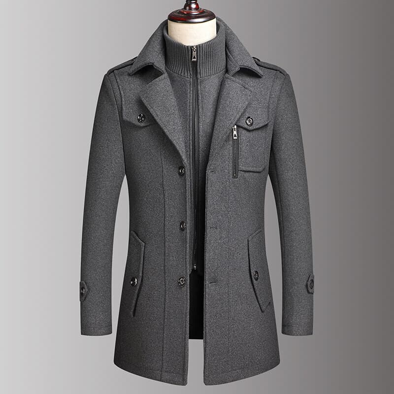 Men's woolen autumn and winter coats for young and middle-aged dads, winter coats, tops, double-collar foreign trade popular casual woolen coats