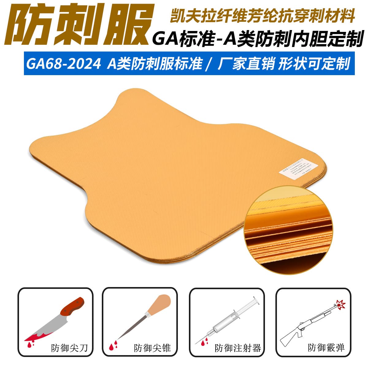 Lie Ren Supply GA24 Standard Class A Aramid Stab-Resistant Vest Liner, Lightweight High-Performance Anti-Stab Protective Core