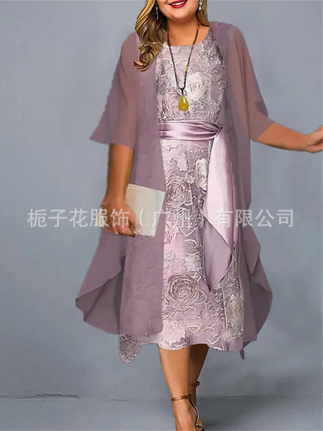 European and American cross-border large size dress printed dress long sleeve printed round neck fashion casual spring and summer dress