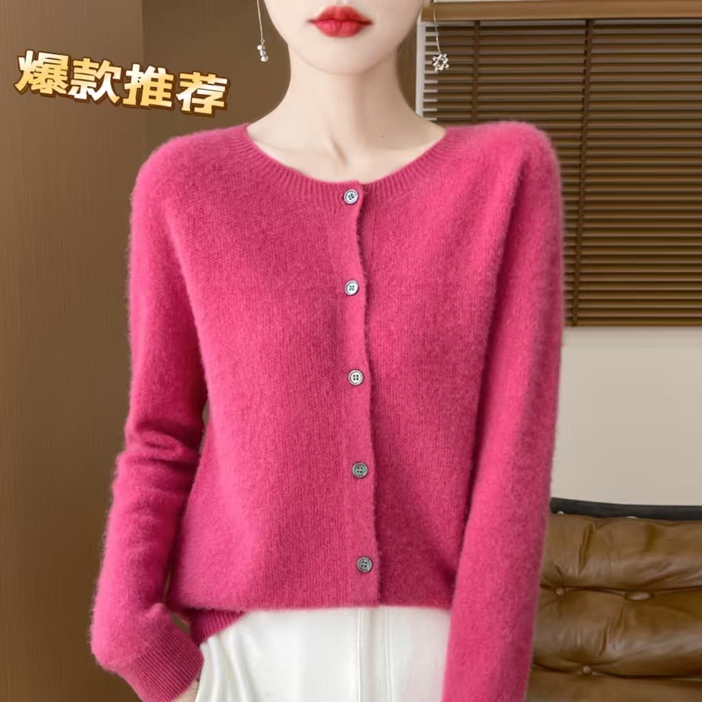 One-Piece Garment Wool Sweater Women's Osmanthus Stitch Knitwear Round Neck Loose Cardigan Innerwear/Outerwear Top Coat