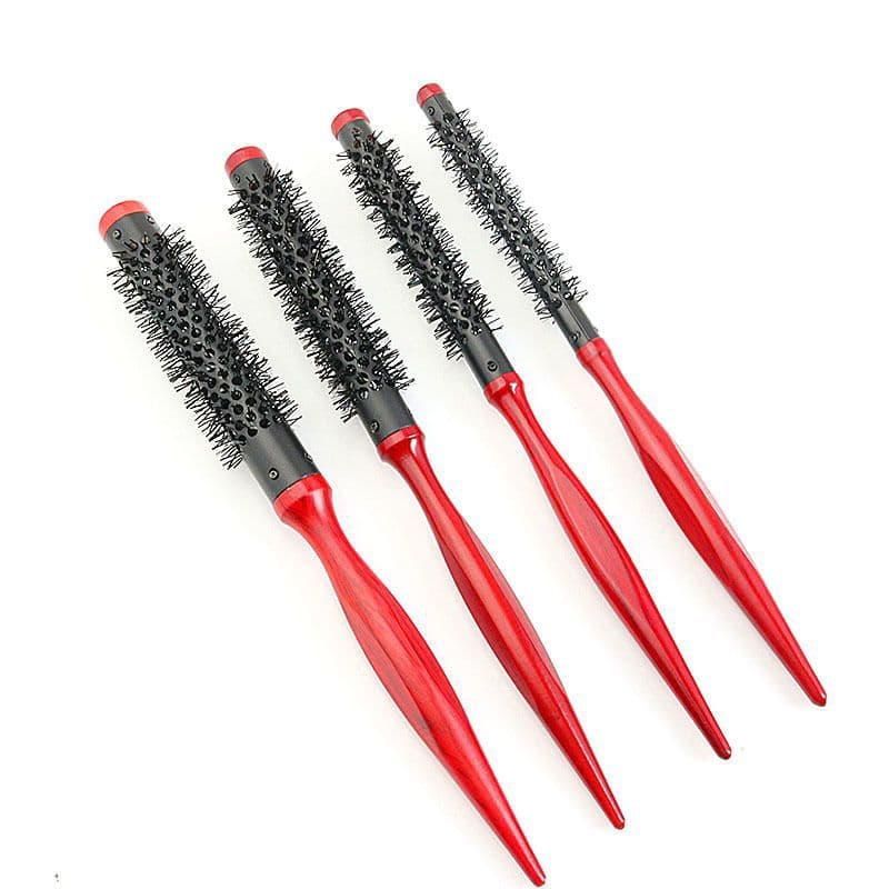 Ultra-Fine Small Round Hair Brush for Blow-Drying Roots Aluminum Tube Pointed Tail Comb Stylist Professional Heat-Resistant Nylon Bristle Cylinder Roller