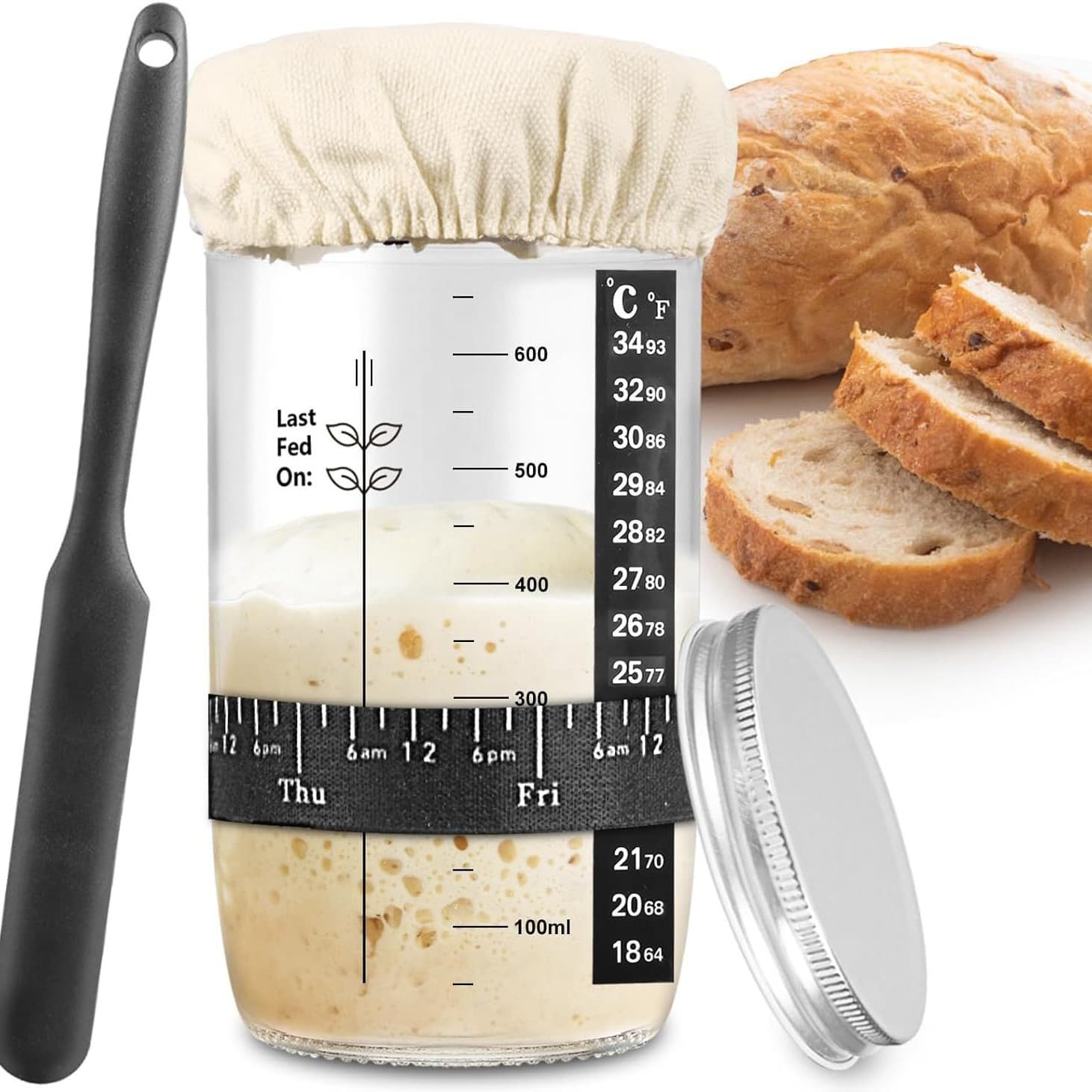 Cross-border Sourdough Starter Jar Kit Fermentation Dough Bread Baking Supplies Thermometer with Lid