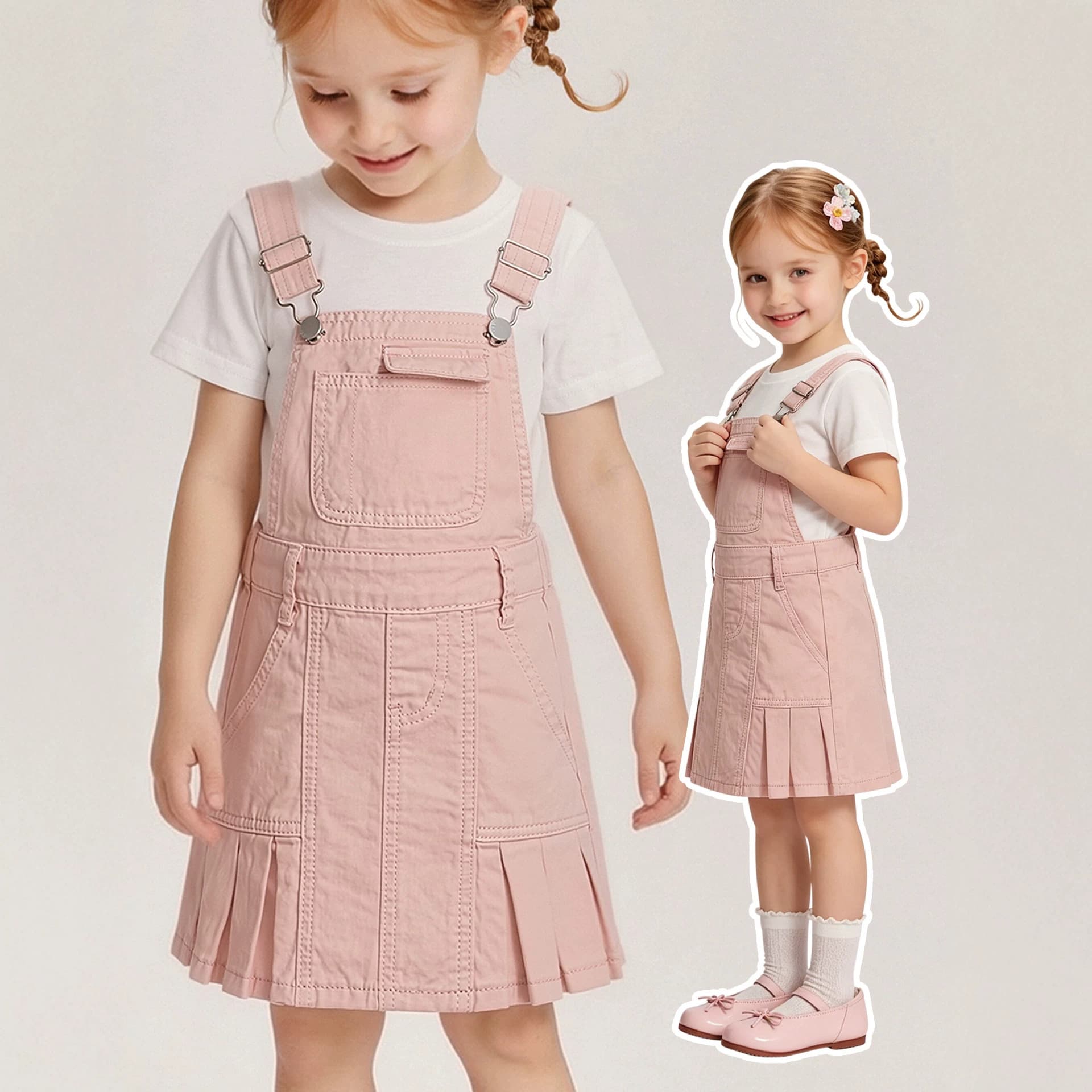 Children's clothing factory ready-made girls' colored fabric pleated suspender skirts for all seasons children's pure cotton suspender skirts cross-border ready-made batch