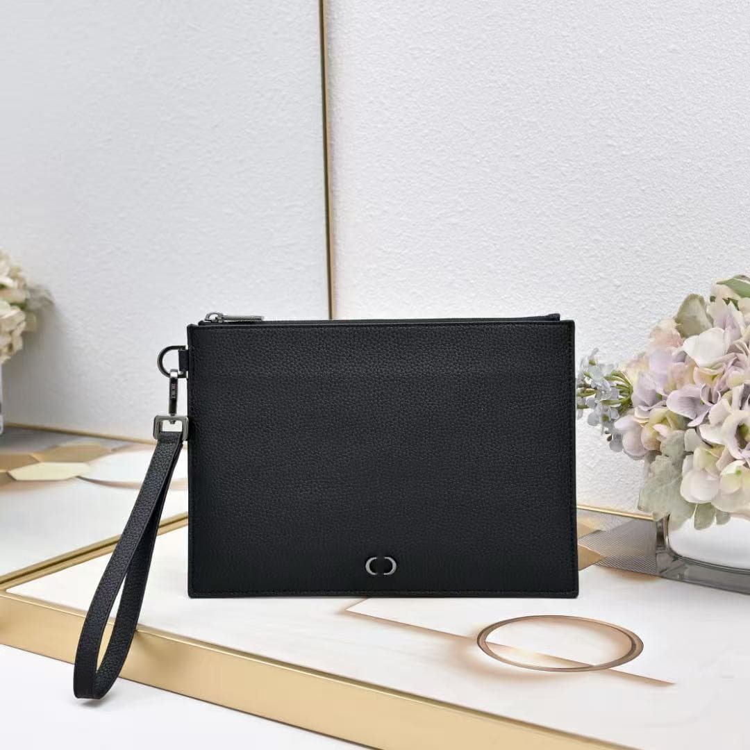 D'ao Men's Clutch Bag Black Grain Leather Wristlet Handbag High Quality for Cross-border