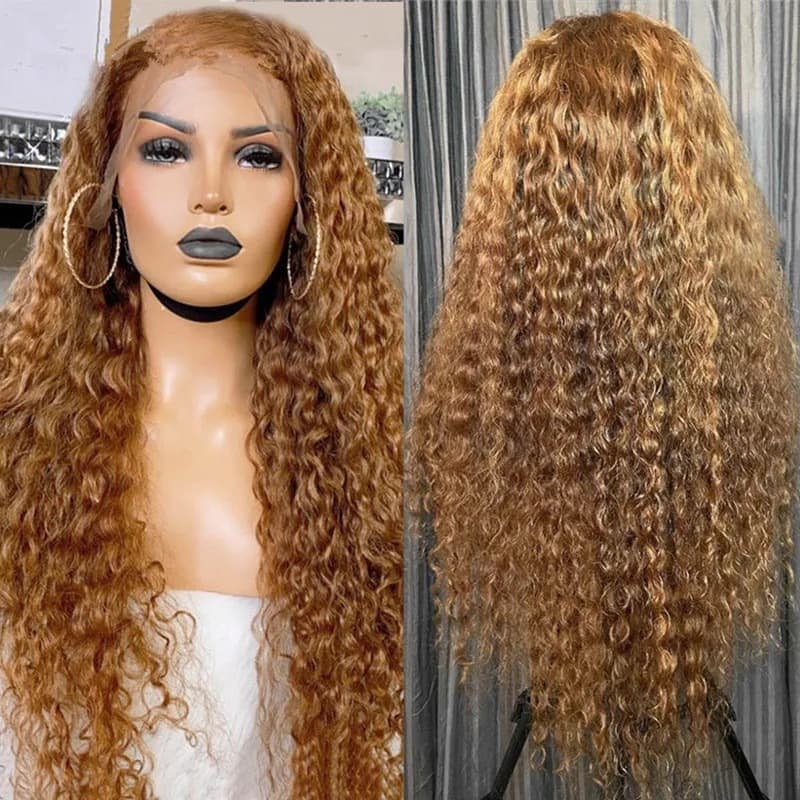 Front Lace Small Curly Wig Set European and American Wig Women's Tube-Wrapped Long Curly Hair 613 Light Gold African Front Lace Headgear