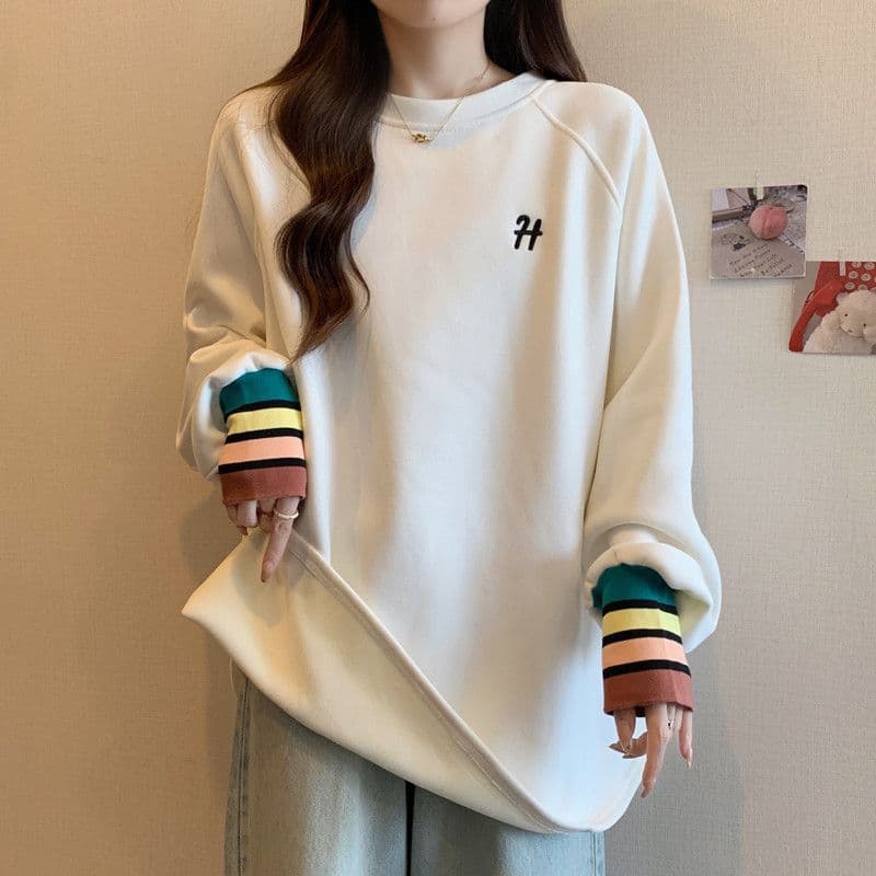 German velvet thickened plus-size layered base layer for women autumn/winter new loose slimming fleece-lined warm long-sleeve top