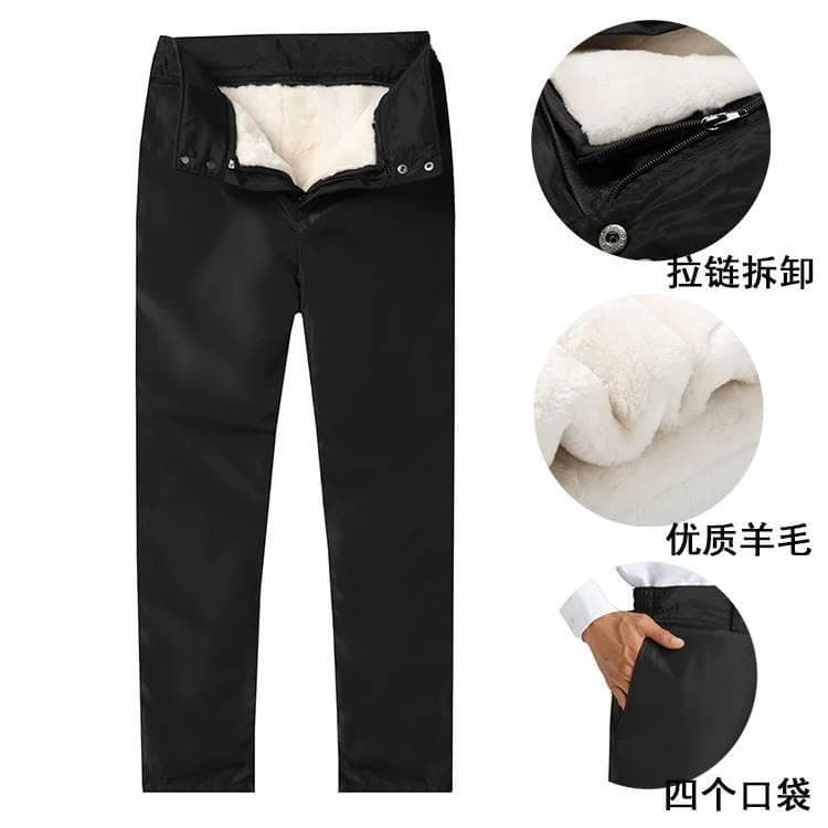 Wool Cotton Pants with Integrated Fur and Leather, Middle-Aged and Elderly Pants, Fleece-Lined and Thickened, Genuine Leather Inner Lining, Winter Thermal High-Waist Sheepskin