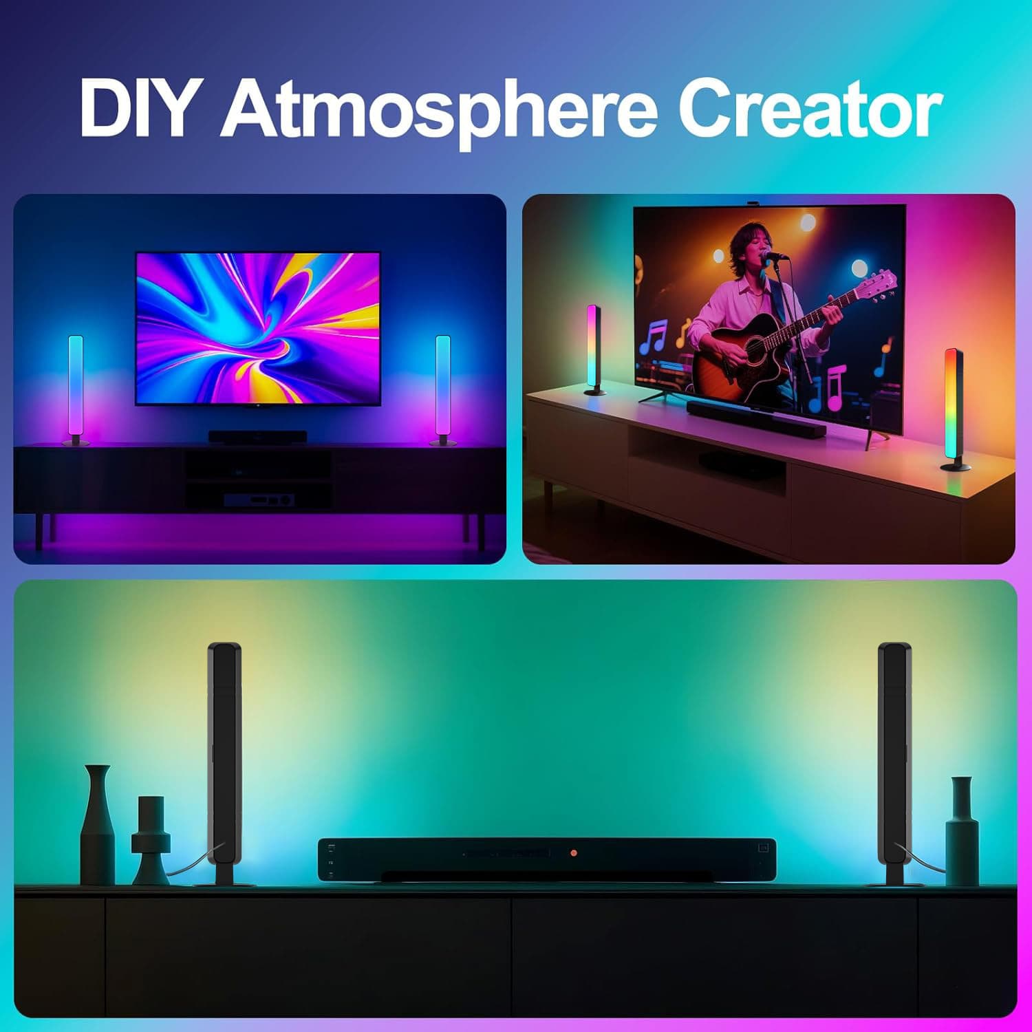 RGB Gaming Ambient Light, Sound-Activated E-Sports Desktop Lamp, Wireless WiFi Smart Gaming Night Light