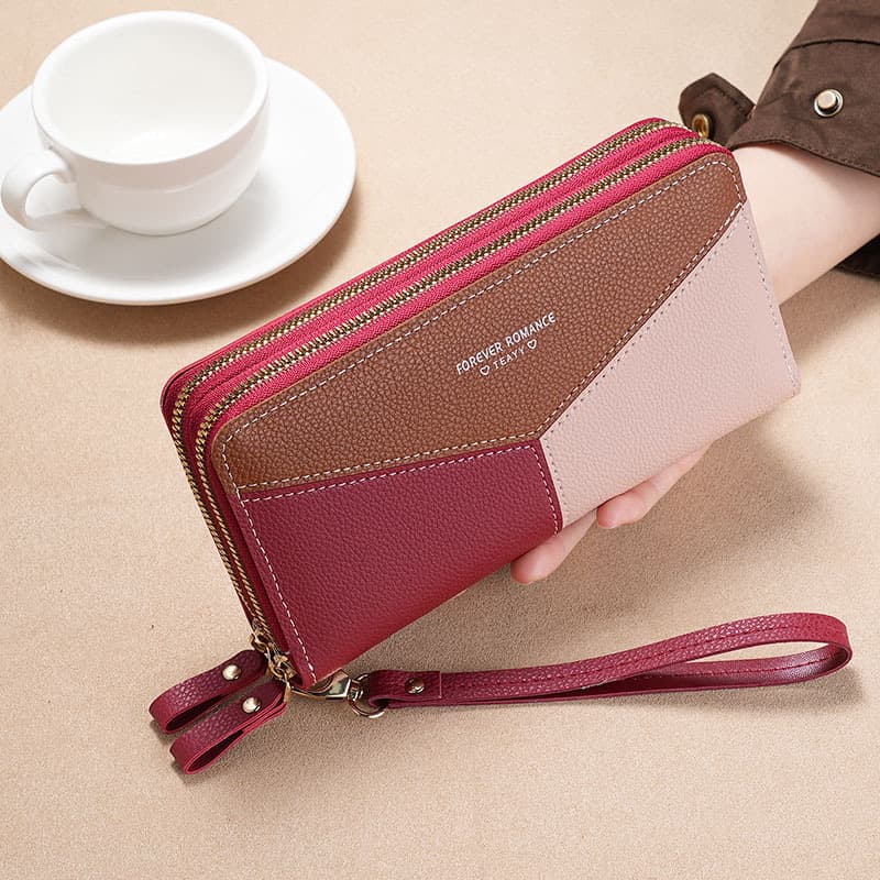Wallet Women's Long Style 2023 New Clutch Stitching Contrast Color Large Capacity Double-layer Zipper Wallet Women's Fashion