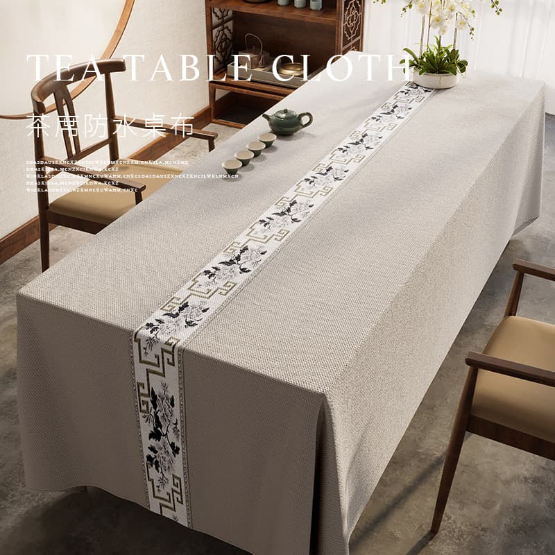 New Chinese Style Tea Mat Cotton and Linen Solid Color Tea Tablecloth Chinese Style Waterproof Dining Tablecloth Grey Zen Meeting Tablecloth Table Runner