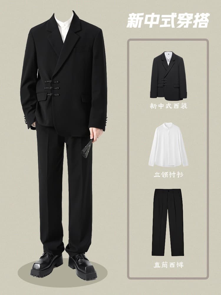 New Chinese Zhongshan Suit with Collar, Groom Suit for Men, Wedding National Style Suit Jacket