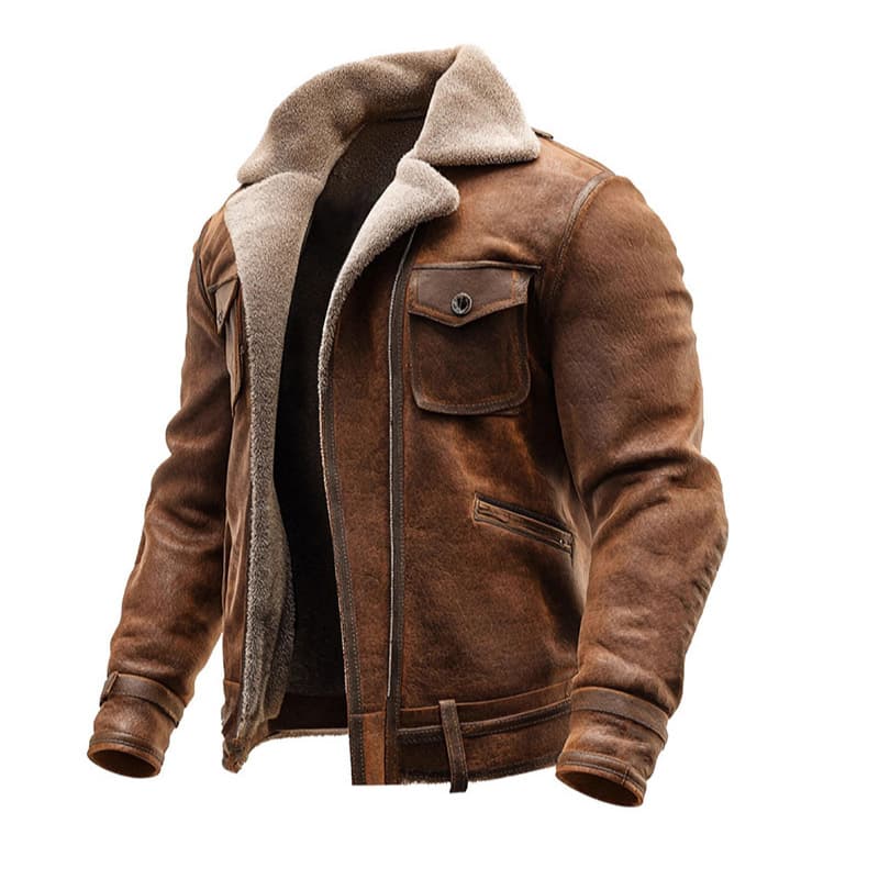 Cross-border Men's European Size Brown Coat Autumn Winter Men's Retro Brown Suede Casual Warm Western Style Jacket