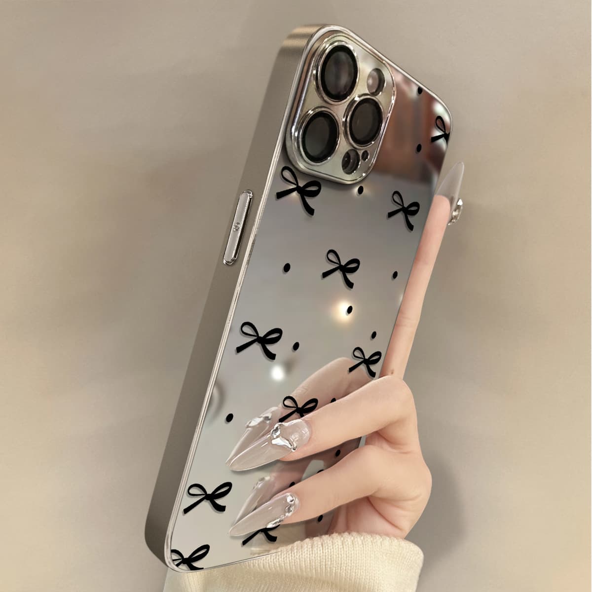 Minimalist Anti-Fingerprint Bow Design Case for Apple 16 Pro Max 15 14, iPhone 13 Mirror Finish Creative