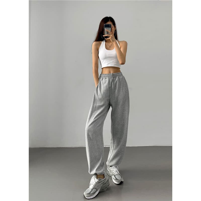 Gray Loose Wide Leg Sports Pants Women's Autumn Thin New Style Drawstring Casual Sweatpants Slimming Versatile Loose Fit
