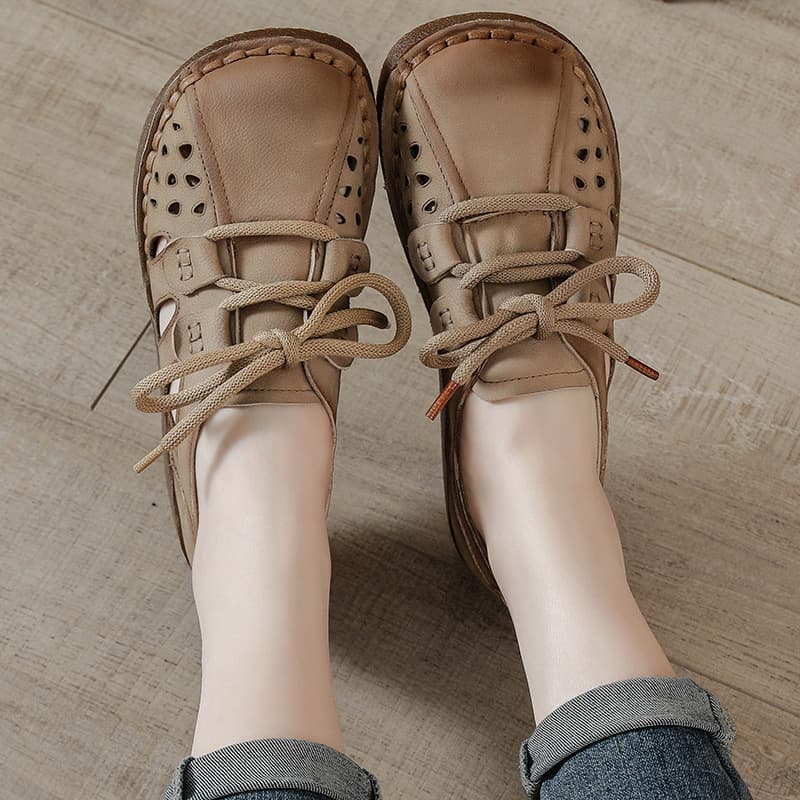 New all-cowhide summer thick-soled sandals, tendon soft-soled wedge spring women's shoes, comfortable genuine leather retro mother's shoes