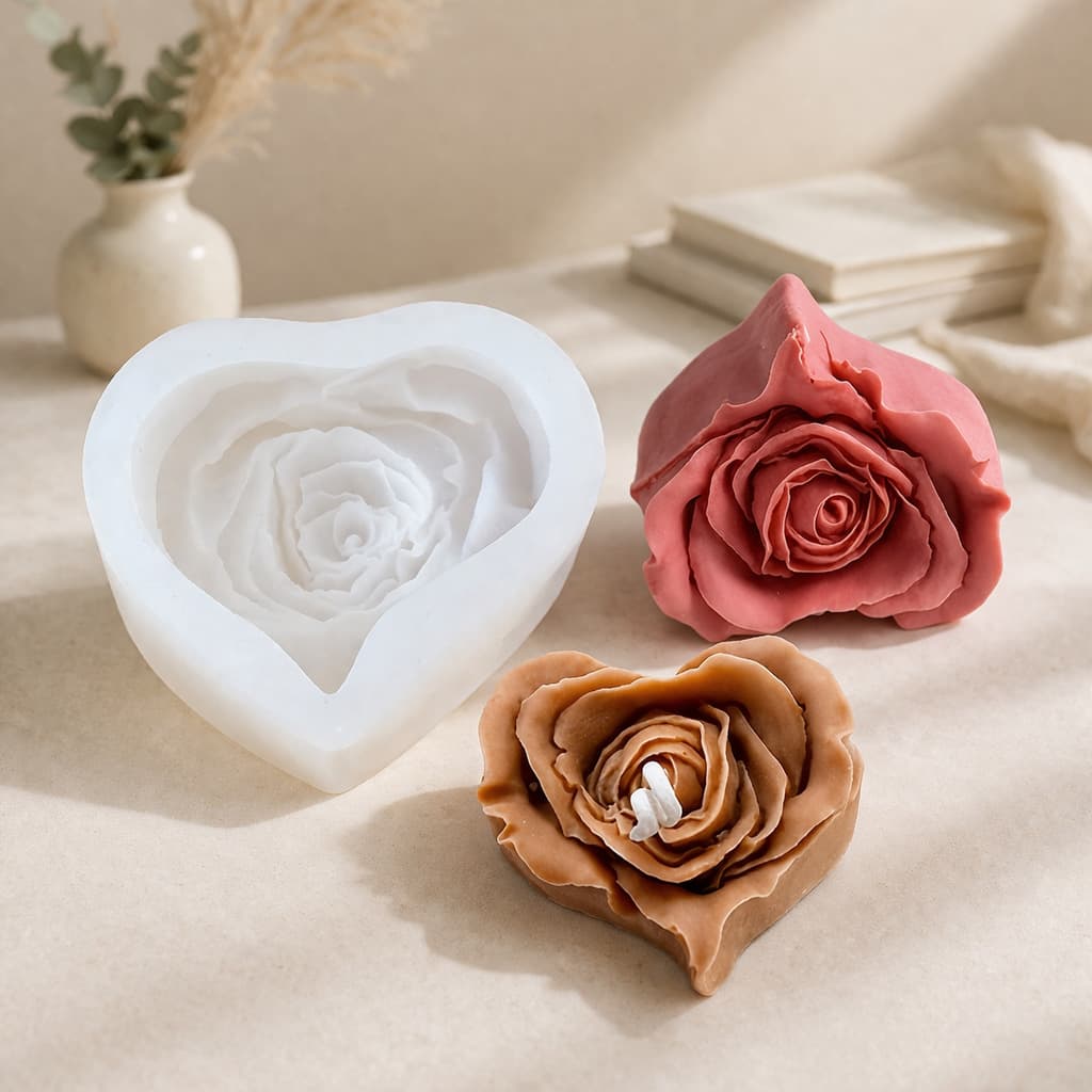 Rose Heart Flower Scented Candle Silicone Mold DIY Soap Diffuser Stone Cake Decoration Baking Mold