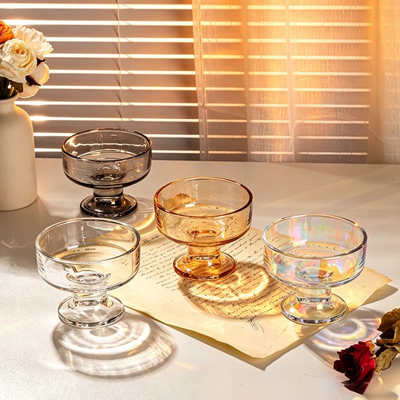 Vertical Stripe Simple Glass Goblet Dessert Cup Ice Cream Cup Juice Cup Cold Drink Cup Yogurt Pudding Bowl Sundae Cup