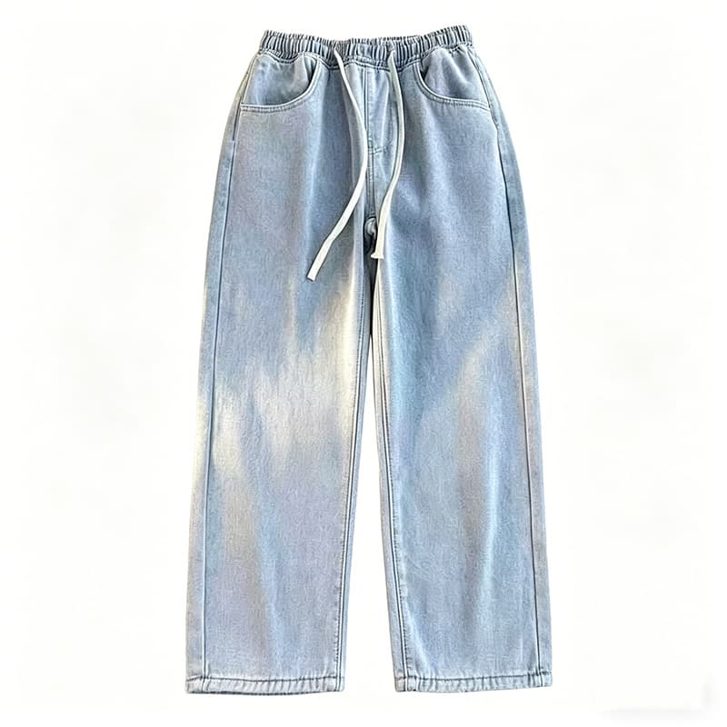 Zhengwu Light Wash Jeans for Teens Spring Summer Drawstring Loose Straight Wide Leg Denim Pants Summer Thin Style