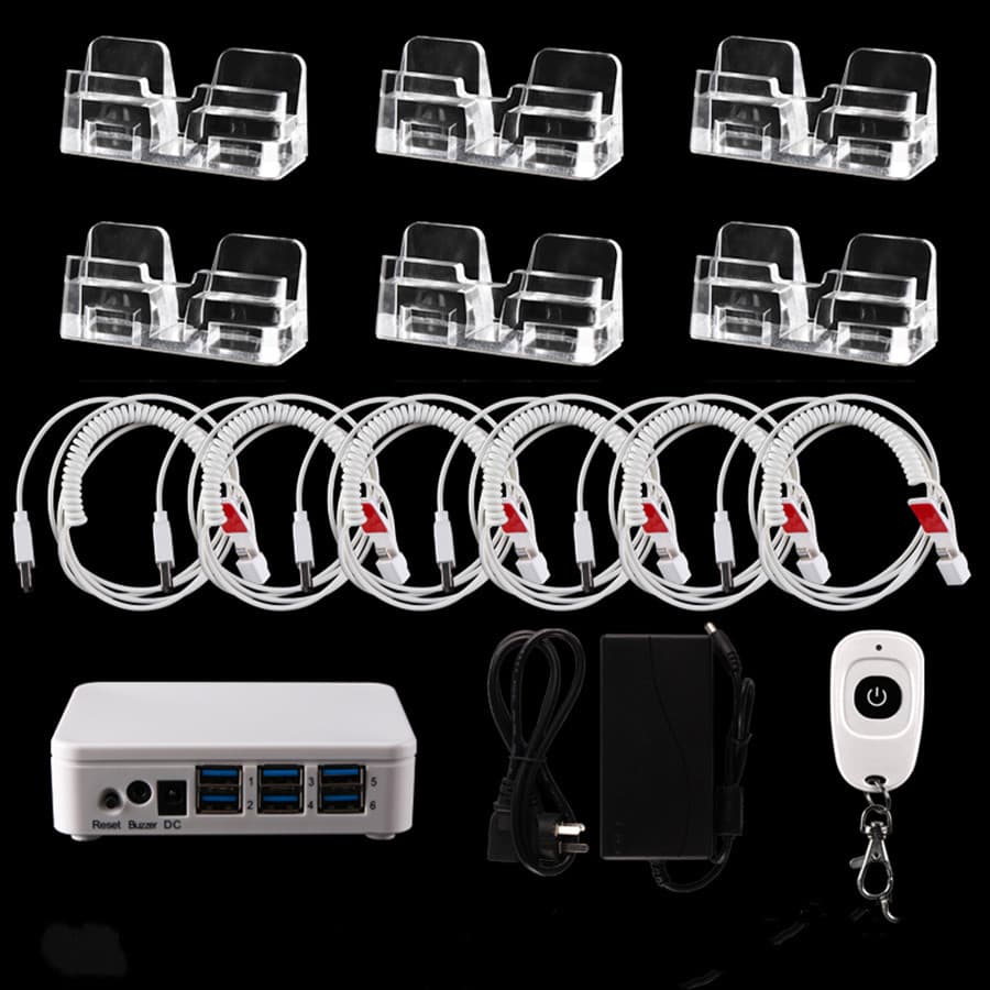 Multi-port Phone Charging Anti-theft Display Stand, Phone Experience Station with Alarm Bracket