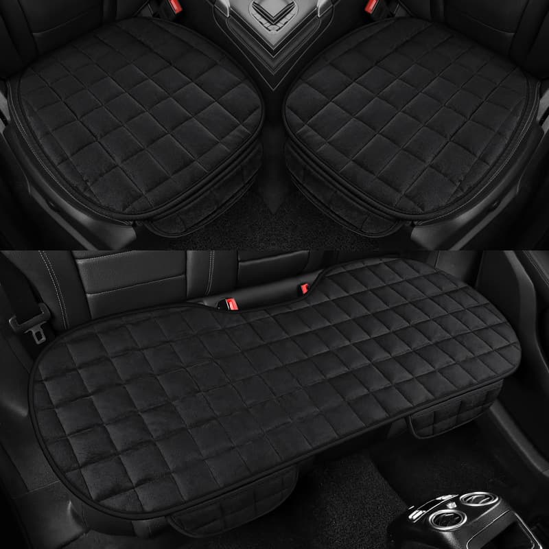 Winter Plush Anti-Slip Car Seat Covers Three-Piece Set, Two Rear Seats Backless Small Three-Piece Checkered Plush