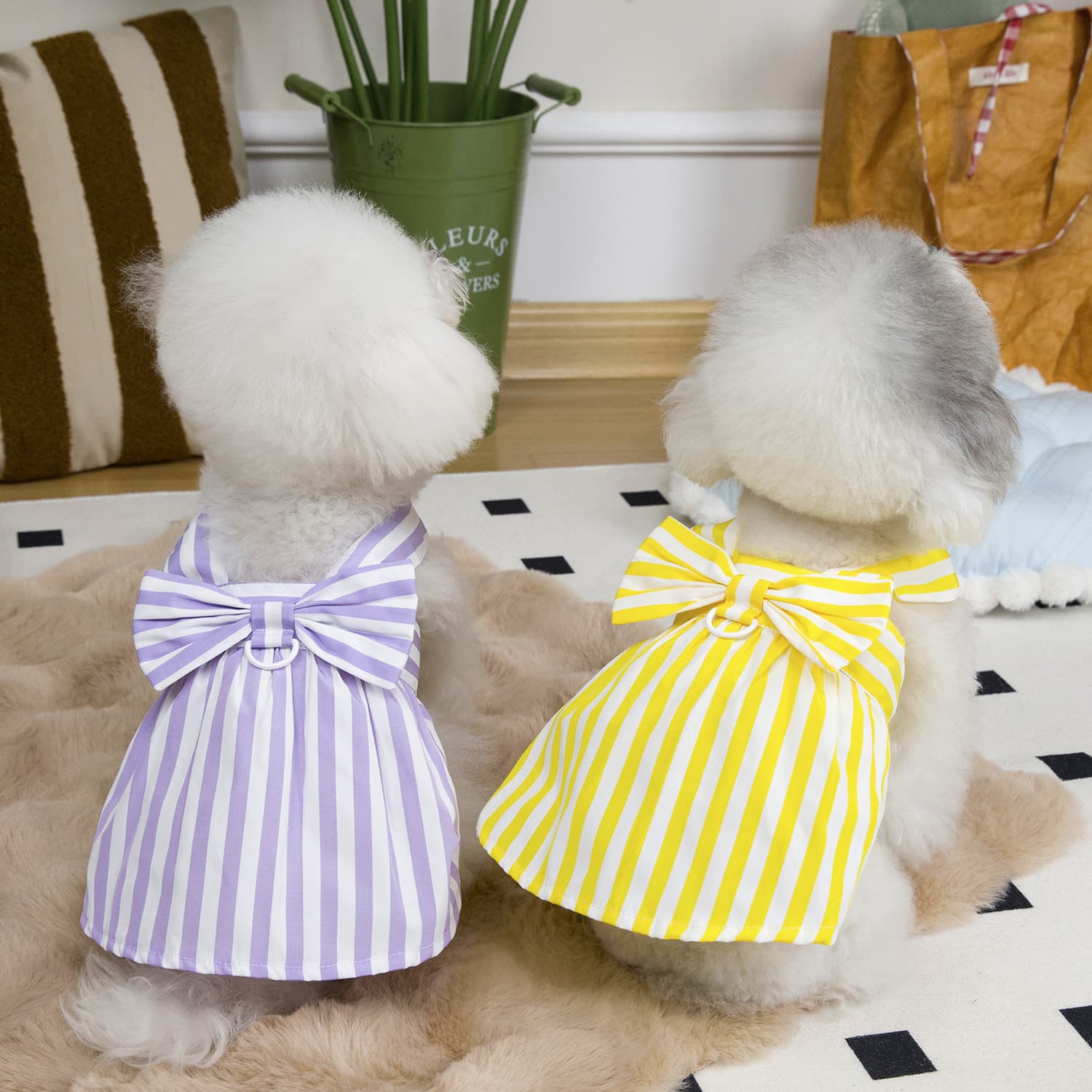 Princess Style Spring Summer Dog Dress, Lady Striped Bow Tie Suspender Dress for Cats, Teddy Pets