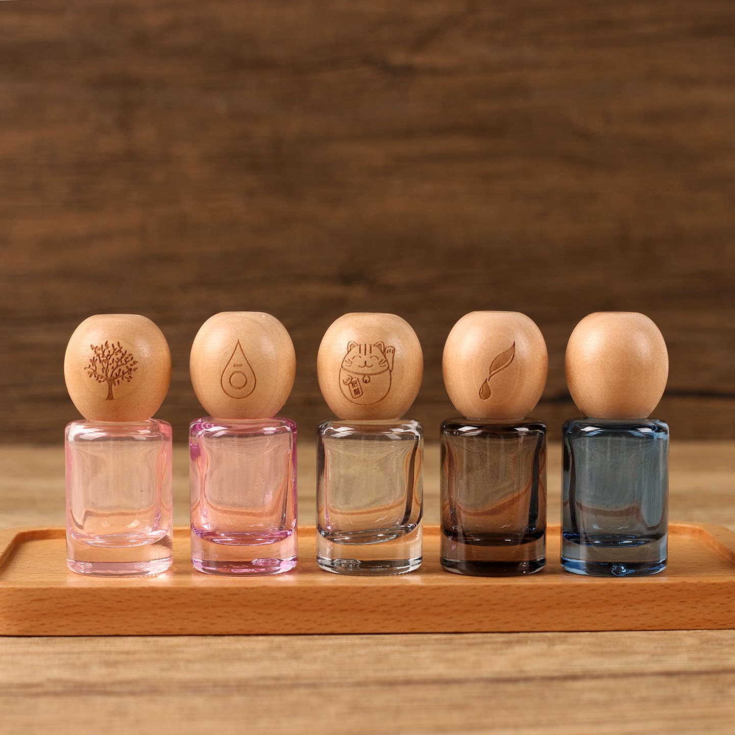 10ml Glass Roller Bottle with Wooden Cap, Premium Perfume Roll-On Bottle for Essential Oil Refill