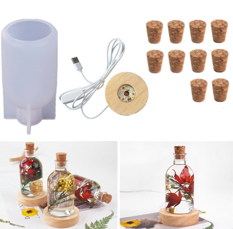 DIY Epoxy Resin Crystal Drop Glue Mold LED Night Light Lamp Base Bottle Mirror Silicone Mold Night Light Mold