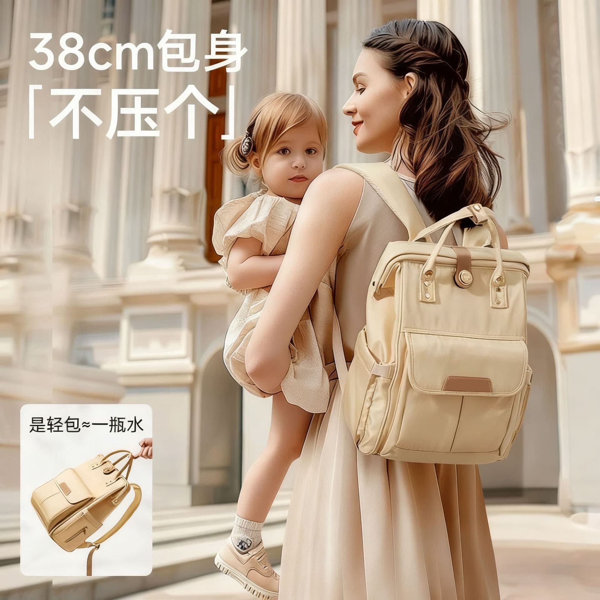 Mummy bag for mother and baby outings, large capacity, lightweight backpack for pregnant women, fashionable, portable and multi-functional mother and baby bag