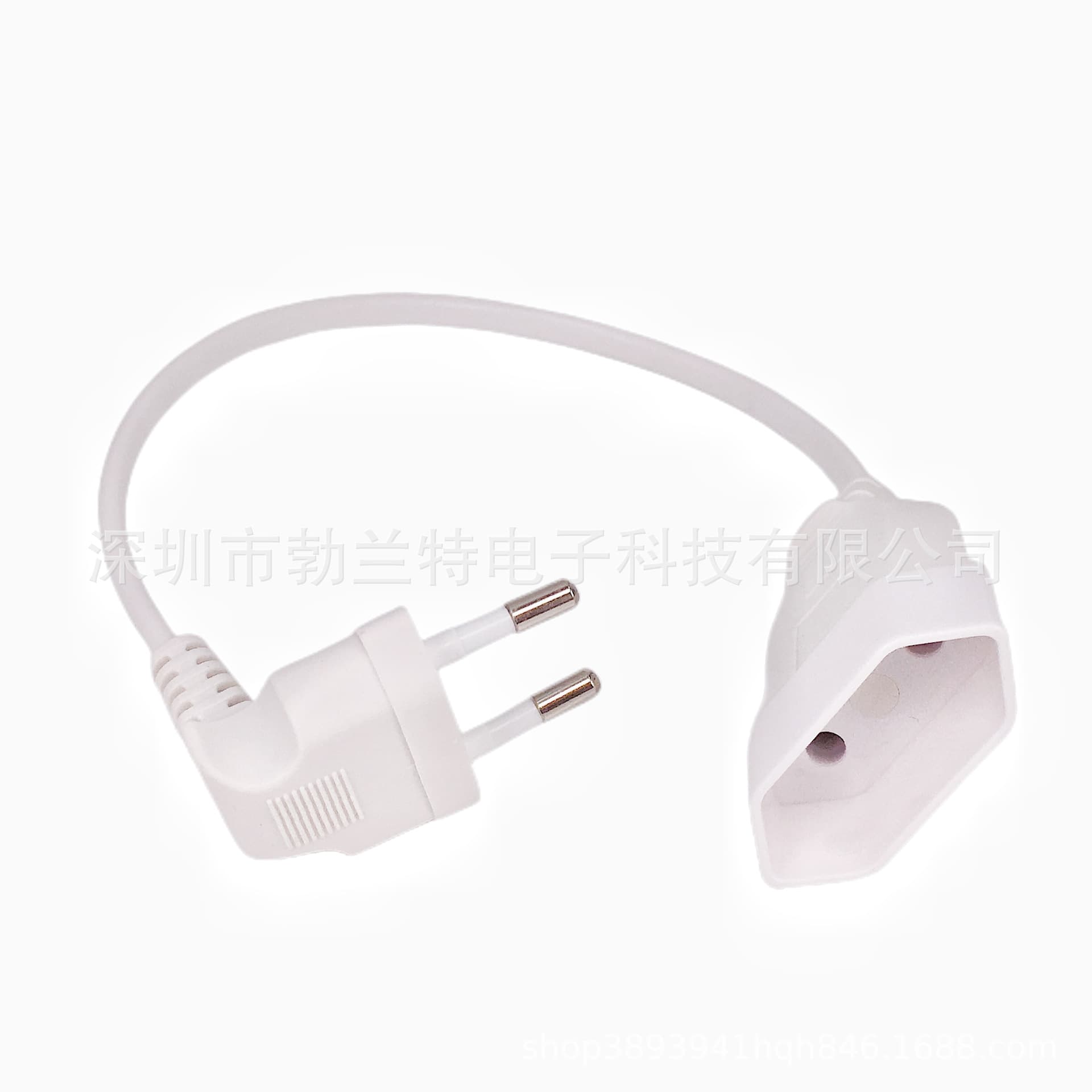 90-degree Angled European Standard Two-Pin Male-Female Extension Cord, VDE EU CE Approved, European Two-Pin Figure-8 Power Cord