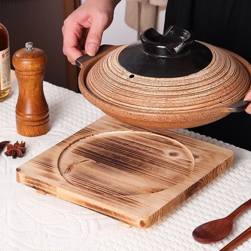Heat Insulation Board Wooden Grill Casserole Stone Bowl Stone Pot Mat, Thickened Hot Plate for Teppanyaki
