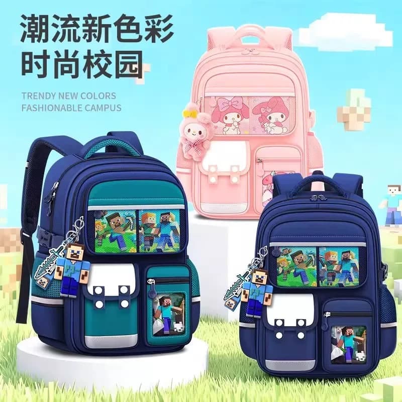 2026 My World Backpack for Primary School Students Grades 1-3-6, Large Capacity Spine Protection and Weight Reduction Cartoon Kids Backpack