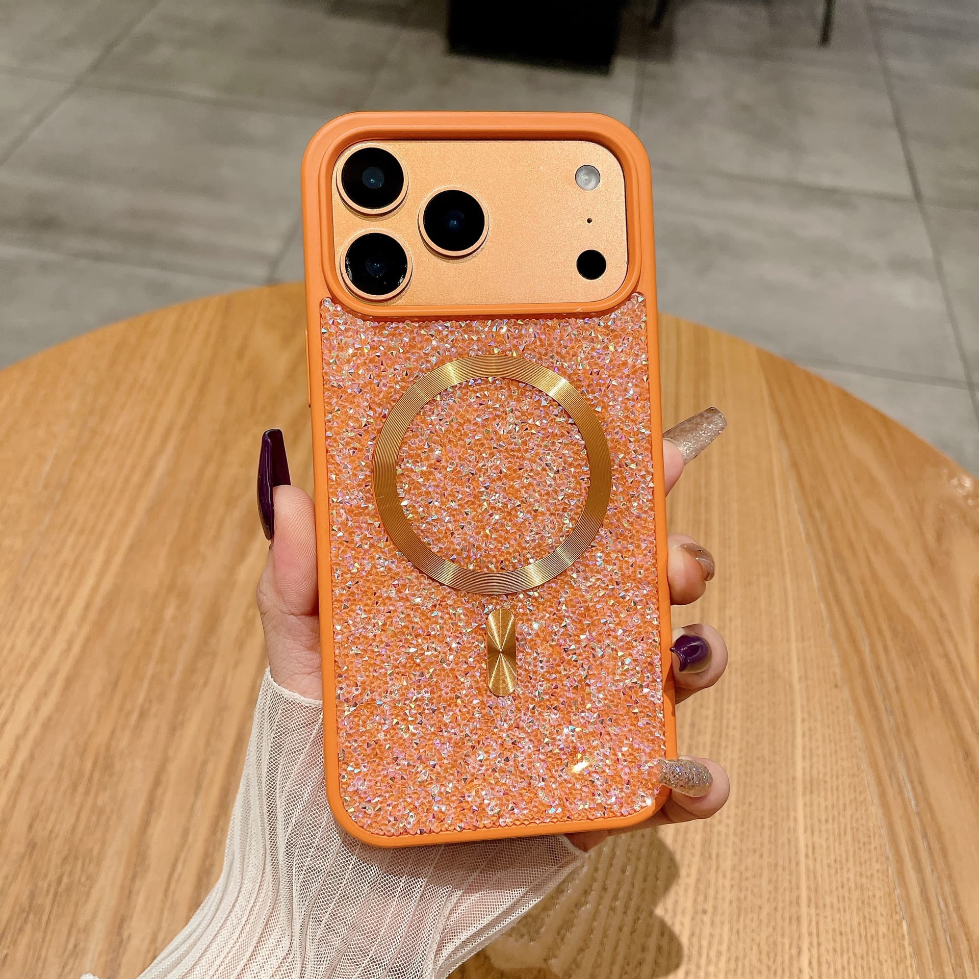 Suitable for Apple 17prromax new diamond magnetic phone case iPhone16 all-inclusive anti-fall 15pro case cross-border