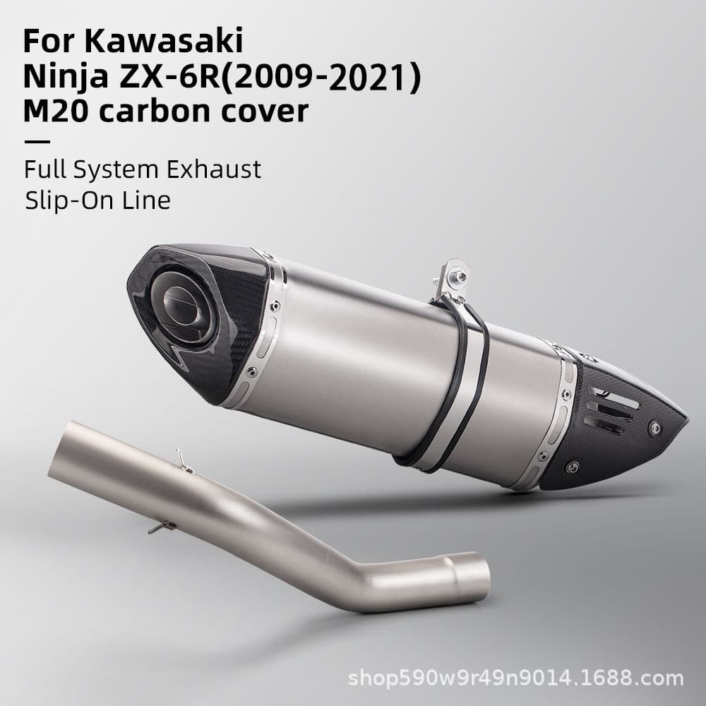 Motorcycle Exhaust Pipe Modification ZX-6R ZX6R Stainless Steel De-resonator Side Upper Mid Pipe M20 with Carbon Fiber End Cap Tail Section