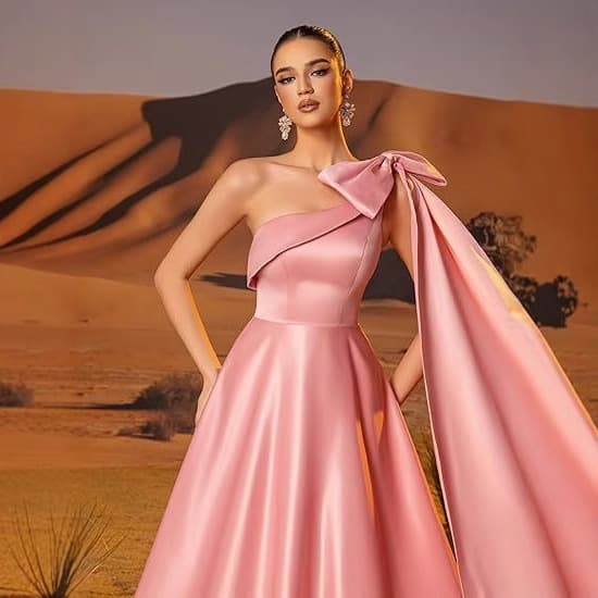 Amazon Evening Dress One-Shoulder Satin Prom Gown Long Strapless Formal Party Dress Elegant Bow