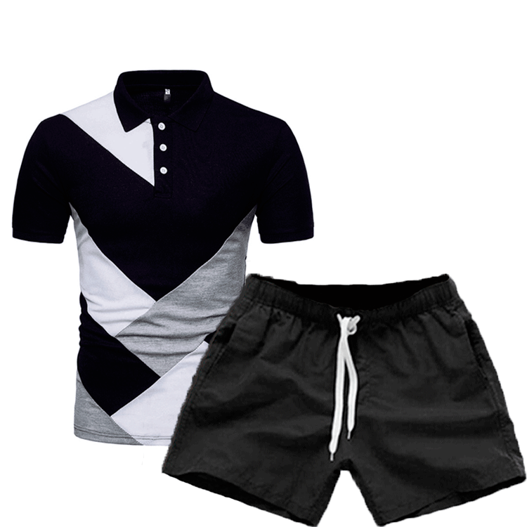 AliExpress New Men's Clothing Cross-Border Summer New Men's European Size Patchwork Short Sleeve T-Shirt Set
