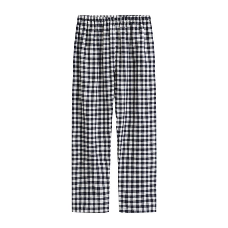 Muji-Style Japanese Quality Sleep Pants for Women, Double-Layer Gauze Pure Cotton Home Pants for Men, Plaid Flannel Long Pants for Autumn and Winter, Couple Style