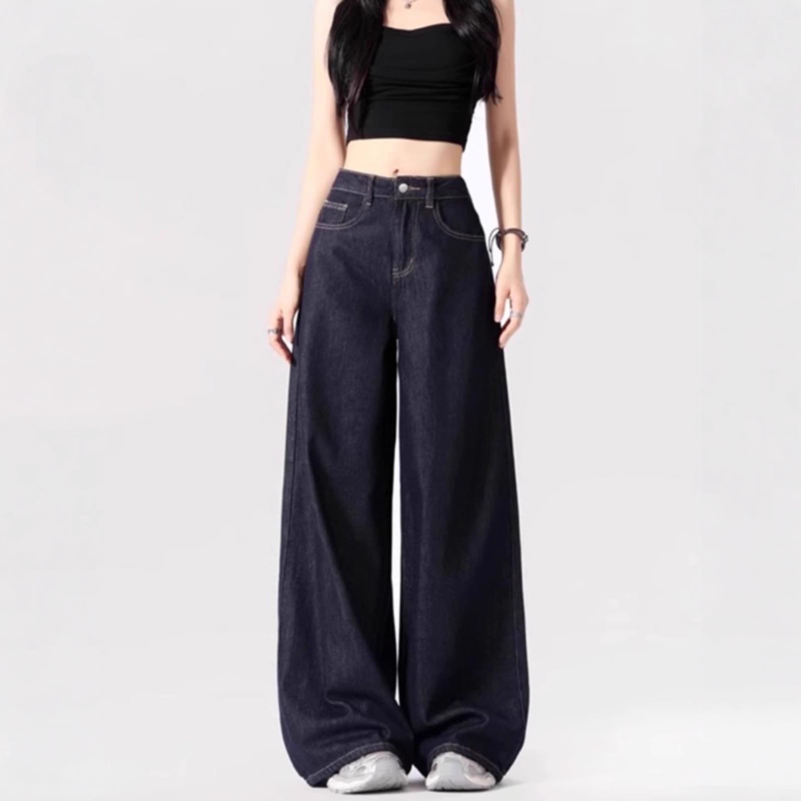 Pear-Shaped High-Waist Plus Size Jeans for Women Fall/Winter New Loose Wide-Leg Pants Hip-Covering Slimming Straight-Leg Trousers