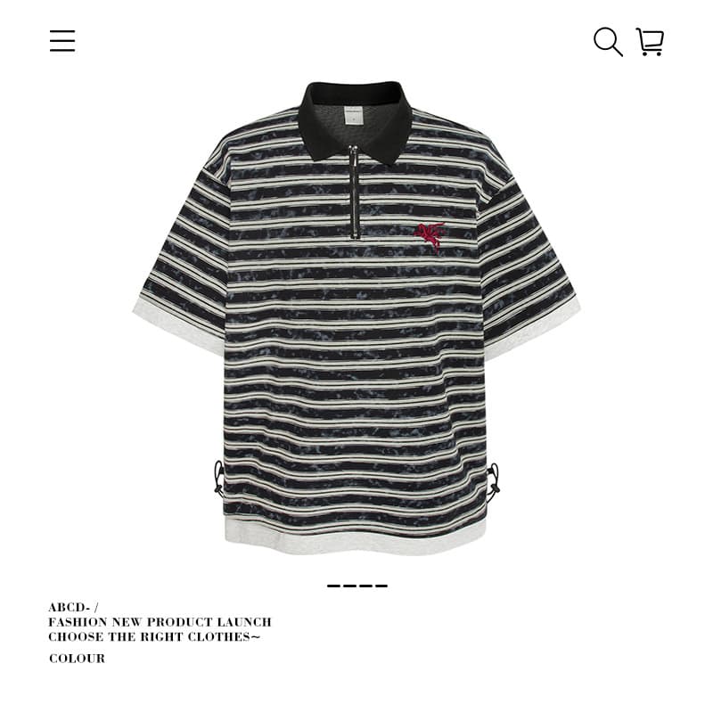 American Retro Striped Color-Blocked Faux Two-Piece Polo Shirt for Men, New Summer Style, Loose Fit, Half-Zip, Vintage Short-Sleeve T-Shirt