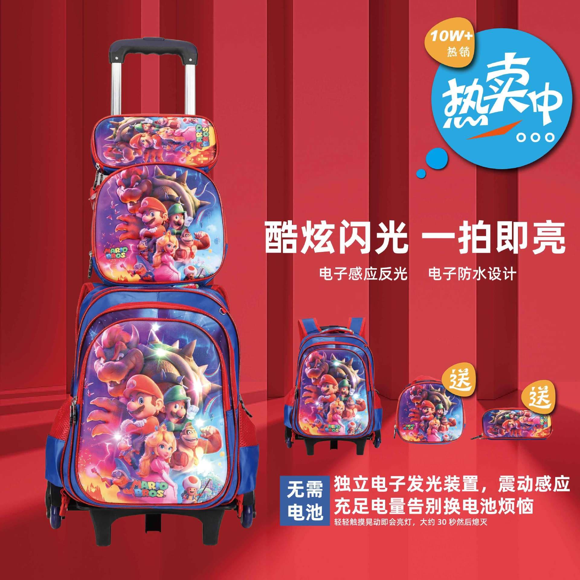 Export Rolling Backpack with Light-Up Straps, New Nylon Large Capacity Stair-Climbing Backpack for Grades 1-6