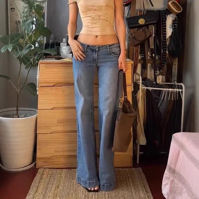European and American cross-border wholesale foreign trade low-waist washed micro jeans for women y2k casual straight-leg floor mopping pants ins style for women