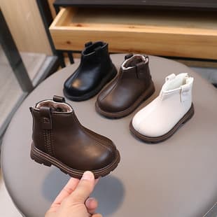 New Autumn Winter Toddler Martin Boots 1-2-3 Years Girls Anti-slip Soft Sole Walking Shoes Boys Warm Short Boots Leather Shoes